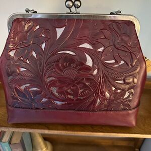 NWT Patricia Nash Coin Purse Style Burgundy Floral Satchel